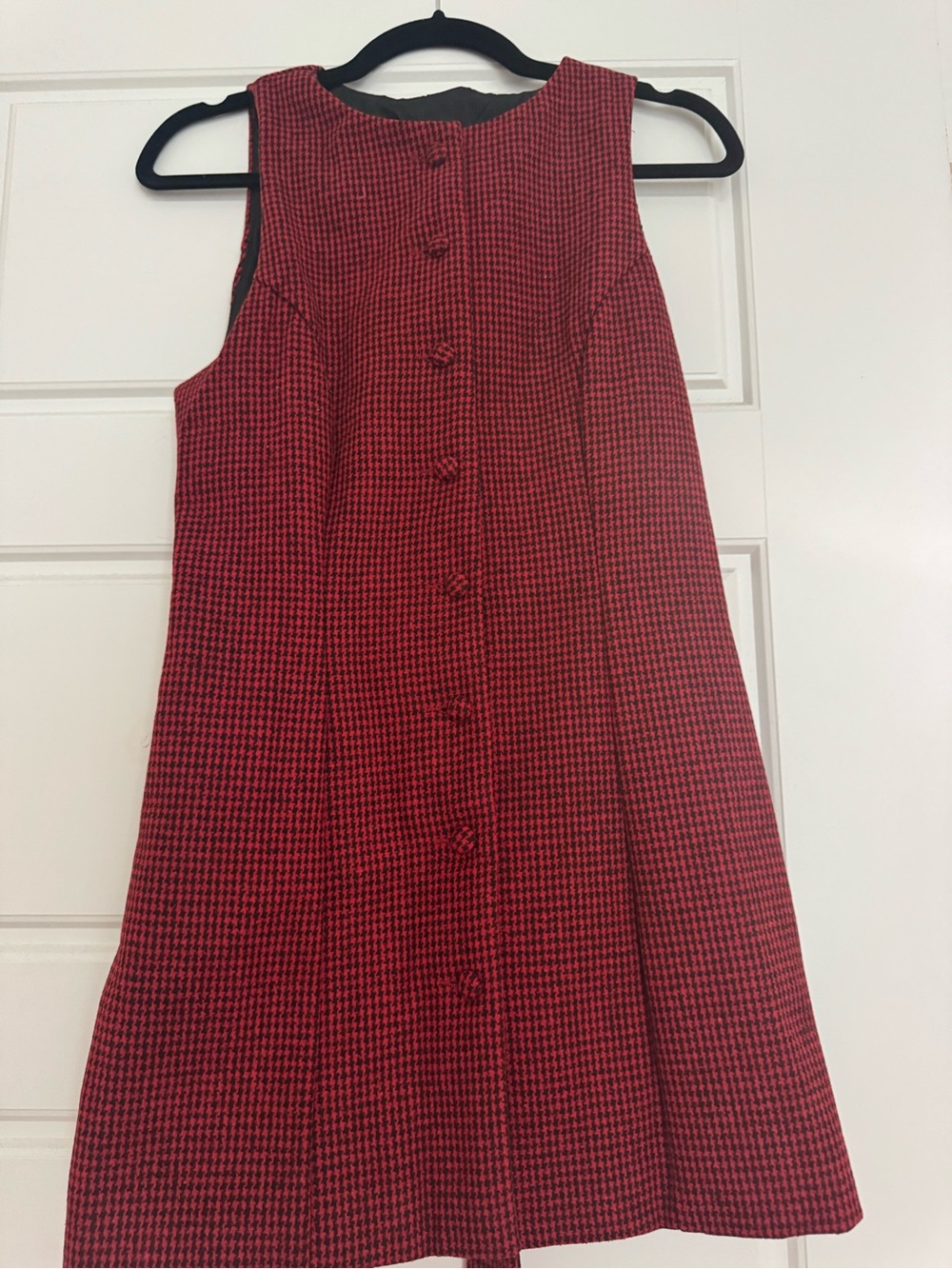 Red Houndstooth Button-Front Dress